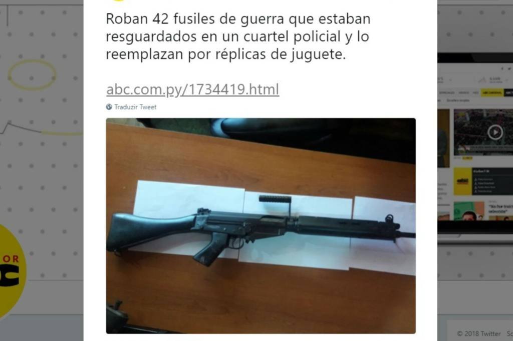 No Paraguai, ladrões roubam fuzis da polícia e deixam armas de brinquedo