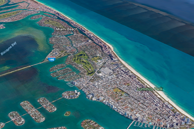Vista de Miami, hoje, a partir do Google Earth
