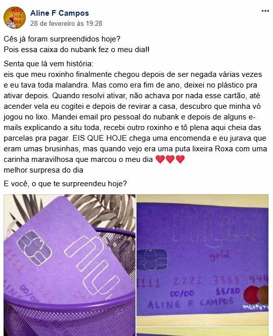 Nubank: enviou presente a uma consumidora que perdeu cartão