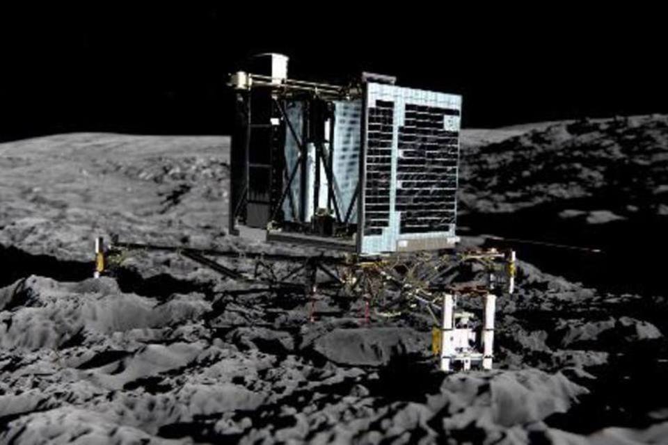 O módulo de exploração Philae, acoplado à sonda não tripulada Rosetta, é visto em imagem divulgada pela Agência Espacial Europeia