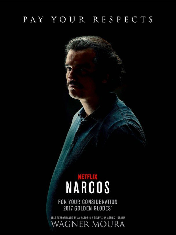 Anúncio da Netflix para promover Wagner Moura no Globo de Ouro 2017