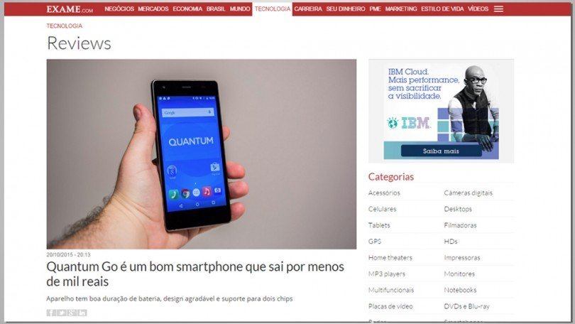 Seção Reviews, parte do canal Tecnologia de EXAME.com