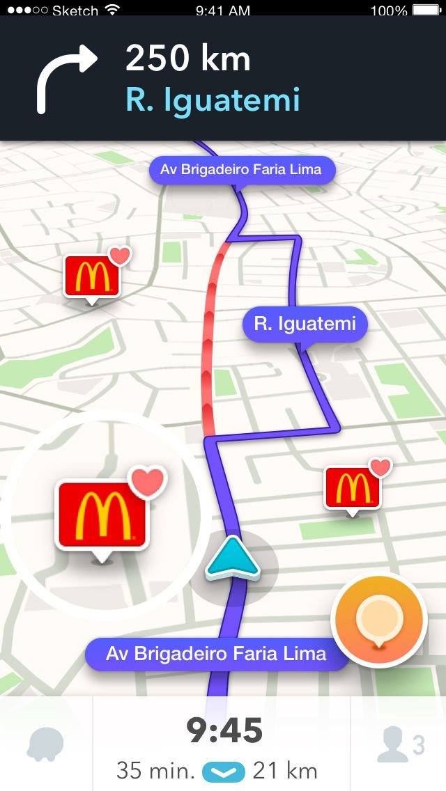 Tela do Waze com nova funcionalidade "Favorite Brands"