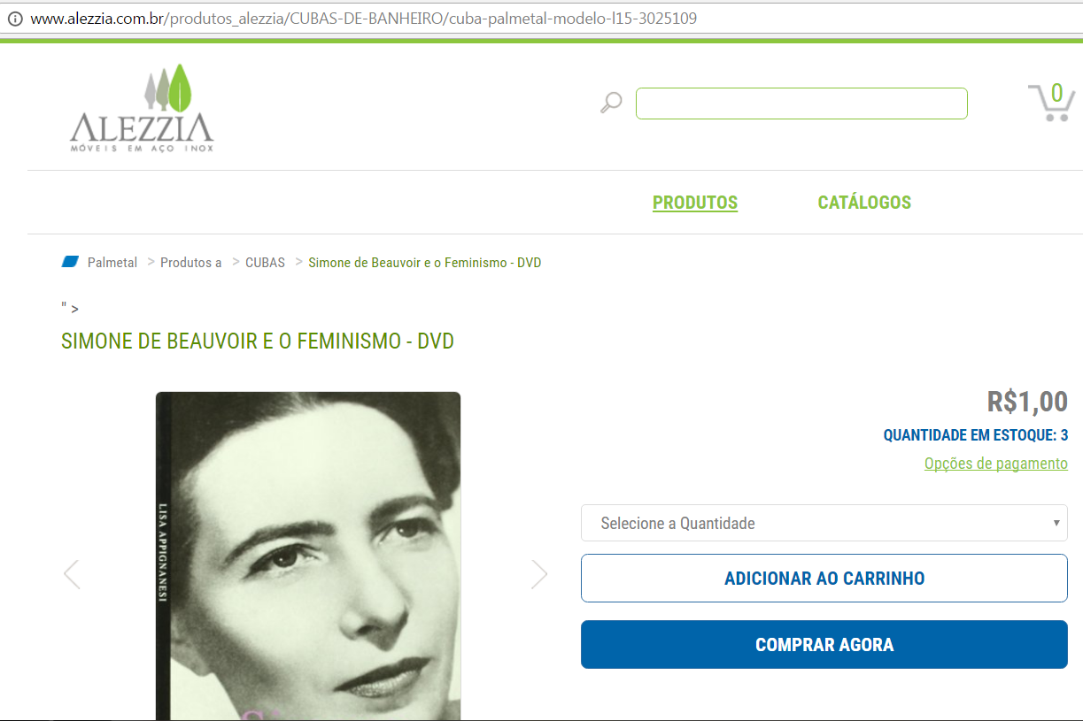 Site da Alezzia, hackeado, exibe DVD sobre Simone de Beauvoir e o feminismo à venda