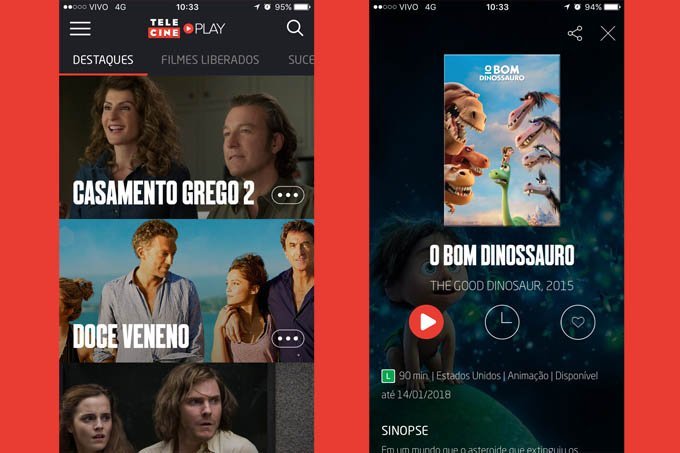 Tela do app Telecine Play