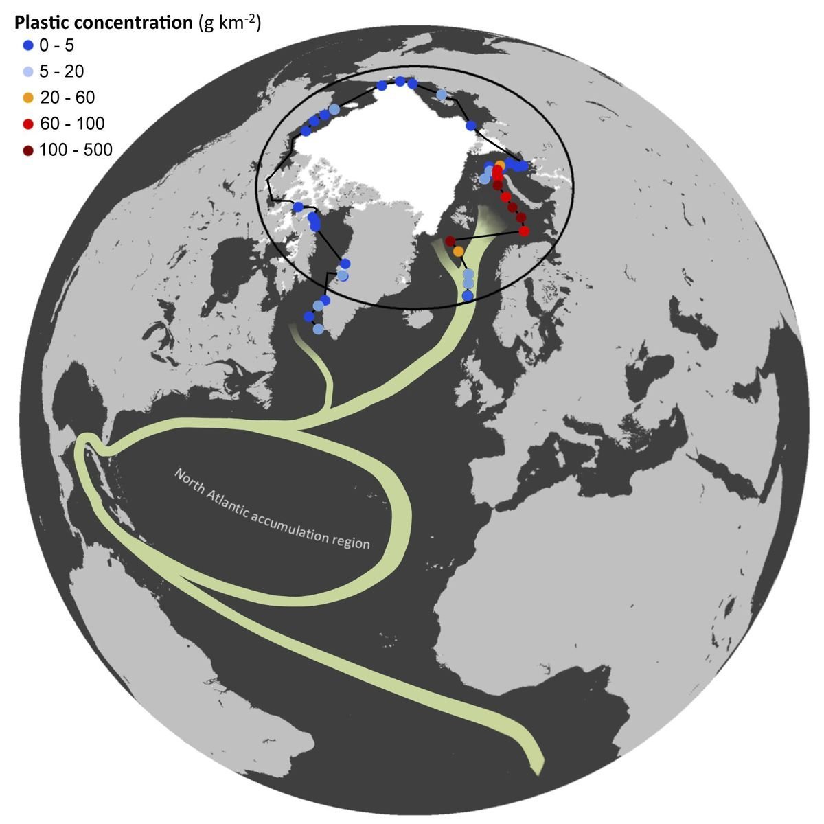 Mapa mostra a distribuição de lixo plástico nos mares do Ártico