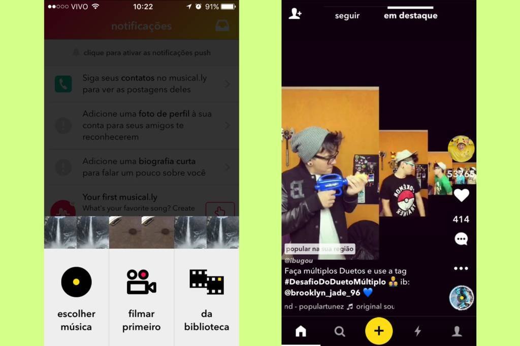 Telas do aplicativo Musical.ly