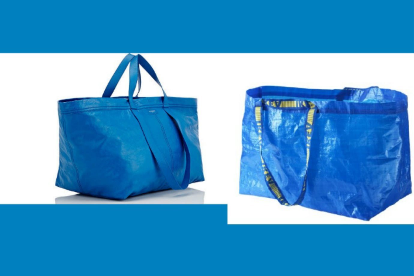 À esquerda, a bolsa da grife Balenciaga. À direita, a sacola de compras da Ikea: diferença de alguns milhares de dólares