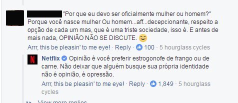 Comentário transfóbico no facebook da NetflixComentário transfóbico no facebook da Netflix