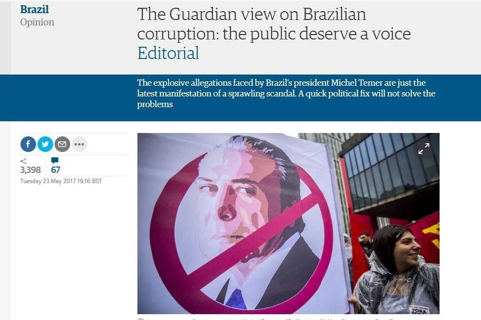 The Guardian faz editorial defendendo eleições diretas no Brasil