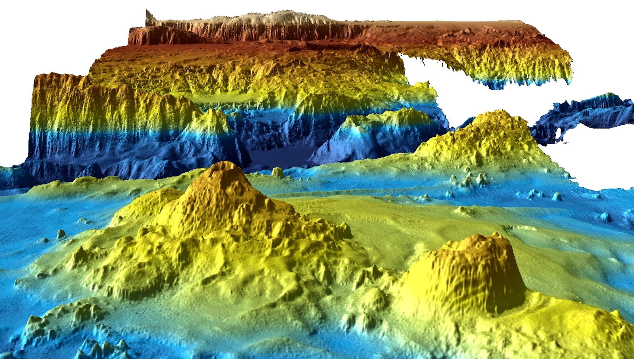 Imagem tridimensional do fundo do mar obtida durante as buscas pelo voo MH370