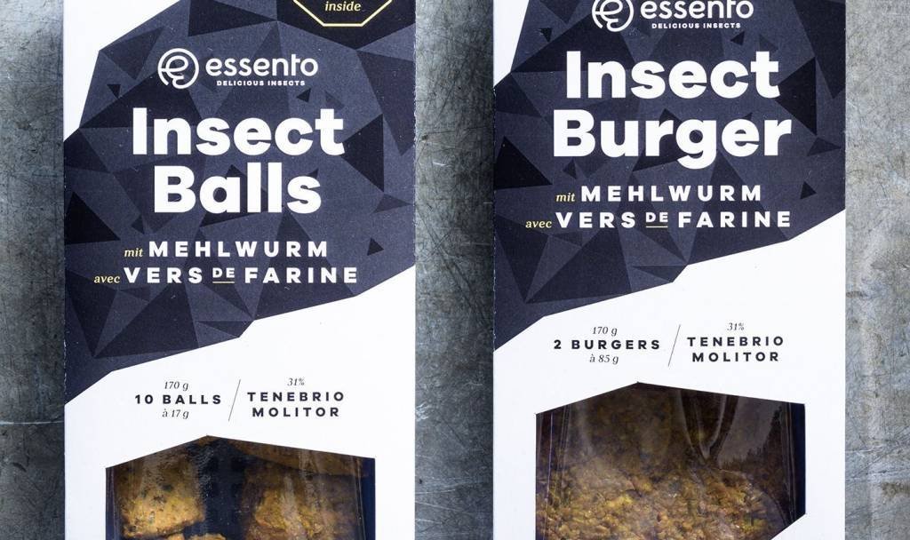 Hambúrguer e almôndegas de insetos vendido pelo supermercado suíço Coop