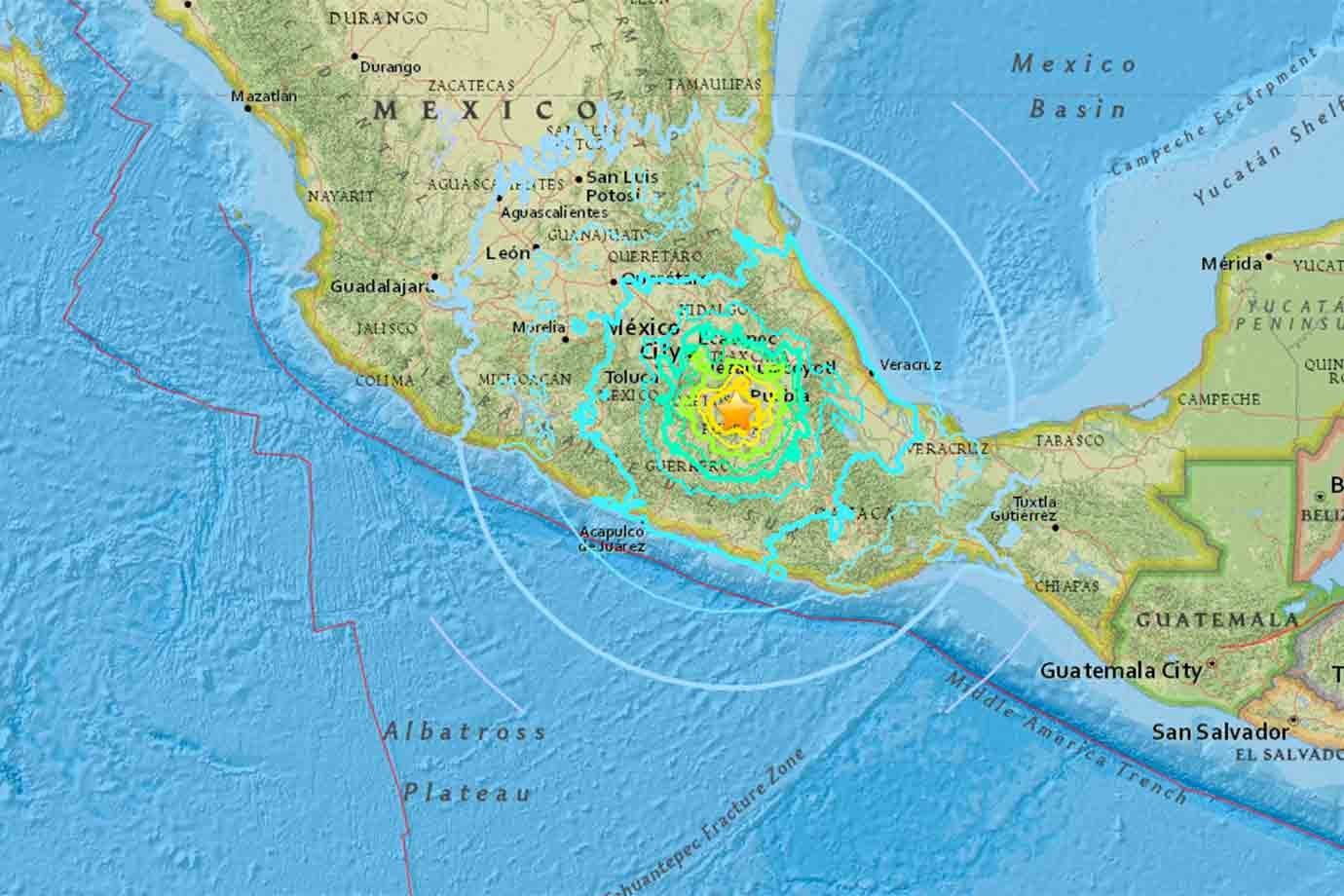 Epicentro do tremor de 7,1 graus que sacudiu a Cidade do México na tarde desta terça-feira (19).