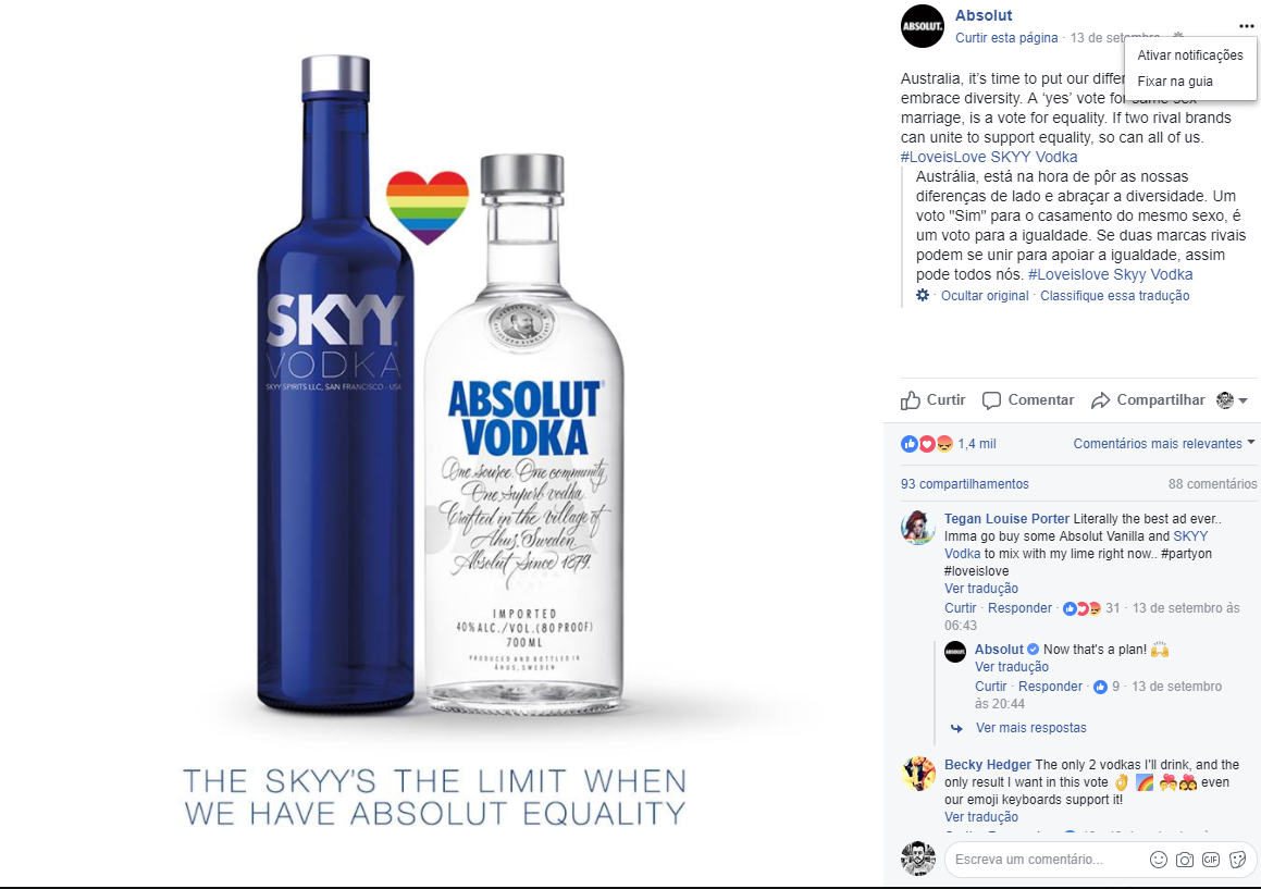 Publicidade da Skyy Vodka e Absolut promove aceitação ao casamento gay