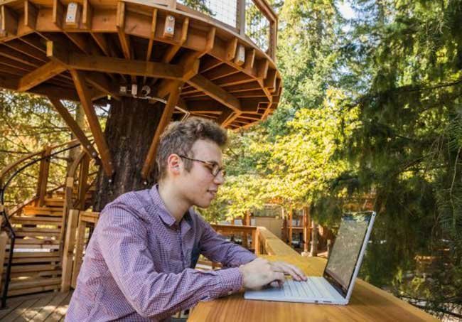 Escritório no meio do verde. na sede da Microsoft, em Redmond, EUA.