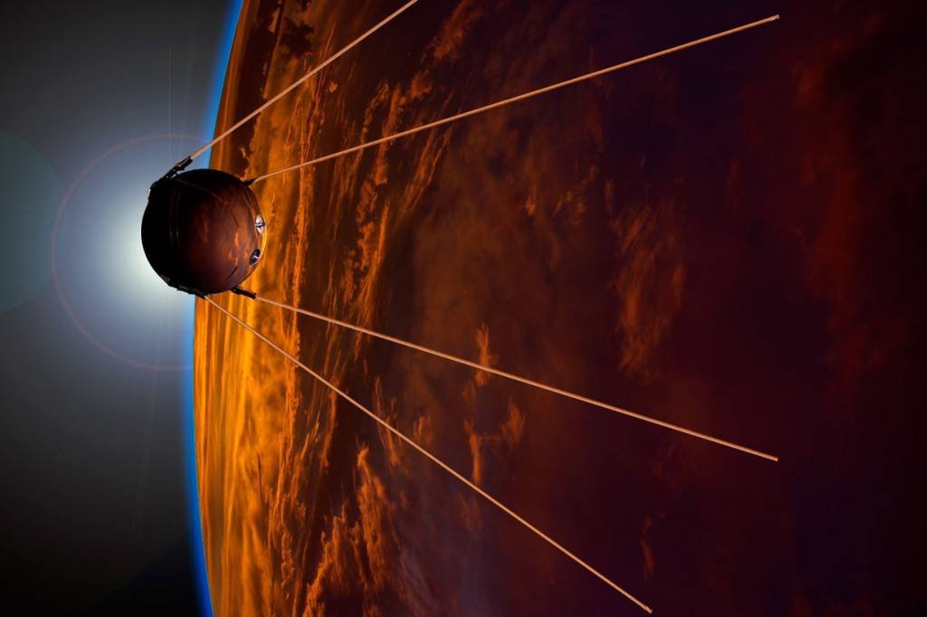 Arte representando o satélite Sputnik