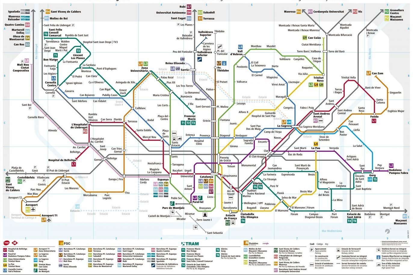 Mapa da linha ferroviária de Barcelona, na Catalunha