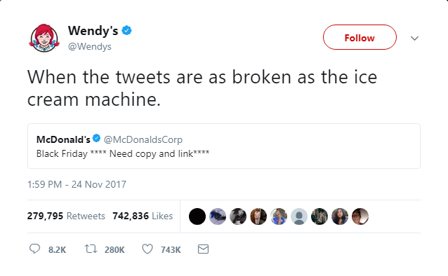 Wendy's: resposta no Twitter após erro do McDonald's