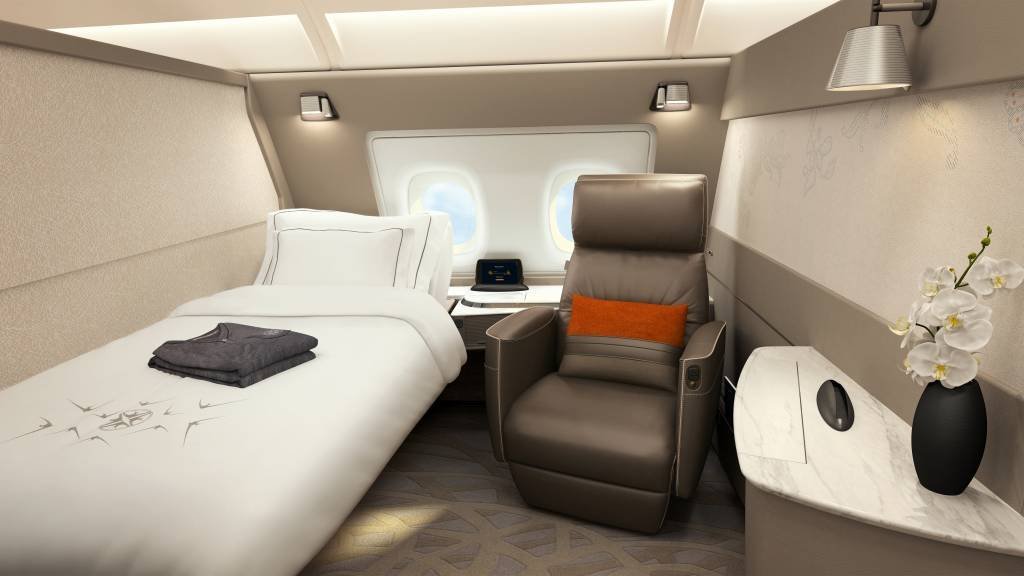 Novas suítes de luxo do avião A380, da Singapore Airlines