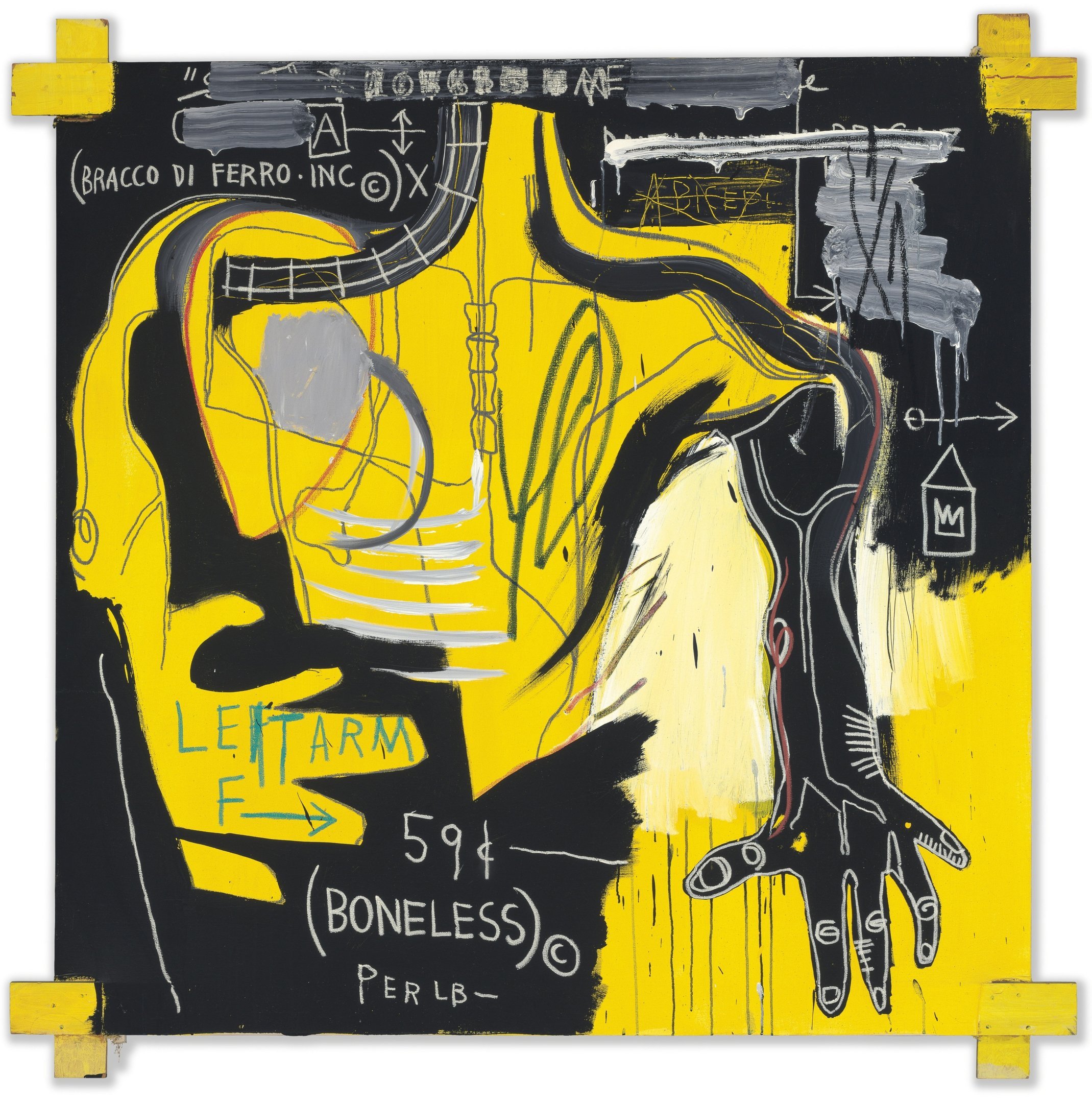 Jean Michel Basquiat Untitled (Bracco di Ferro), 1983 Acrylic and oilstick on canvas with wood supports 182,9×182,9 cm