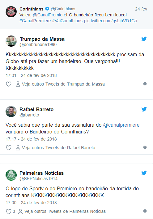 Tweets sobre bandeira do Corinthians