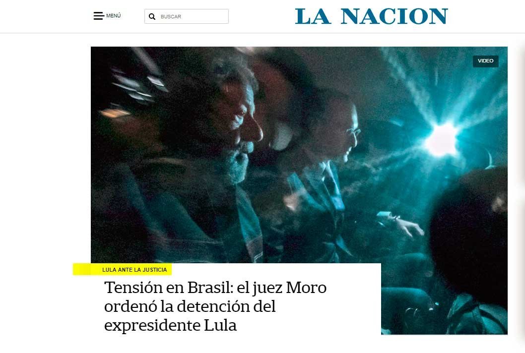 Manchete sobre Lula preso amanhã no jornal La Nation