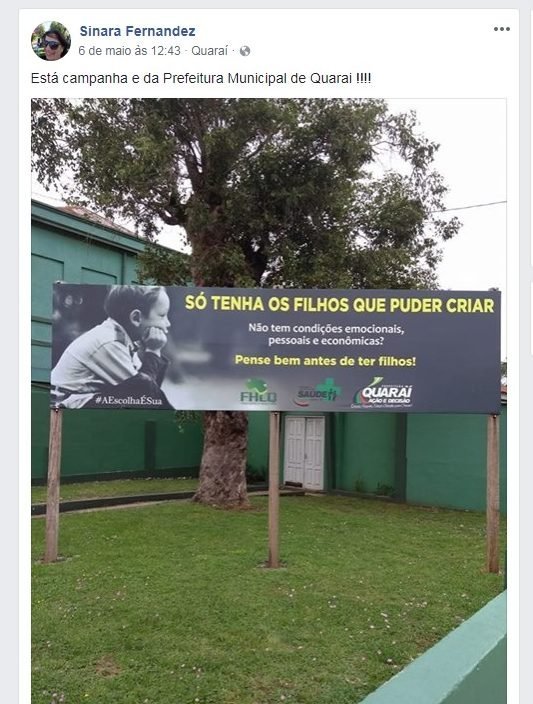 Post de usuária sobre campanha da prefeitura de Quaraí rende polêmica no Facebook