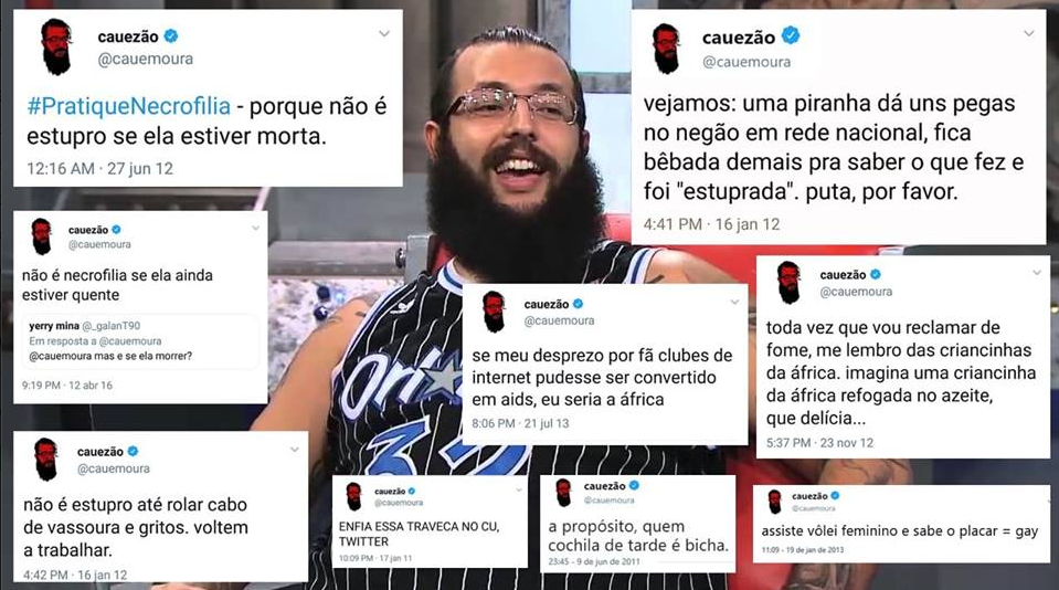 Tweets de Cauê Moura: conteúdo polêmico e de ódio