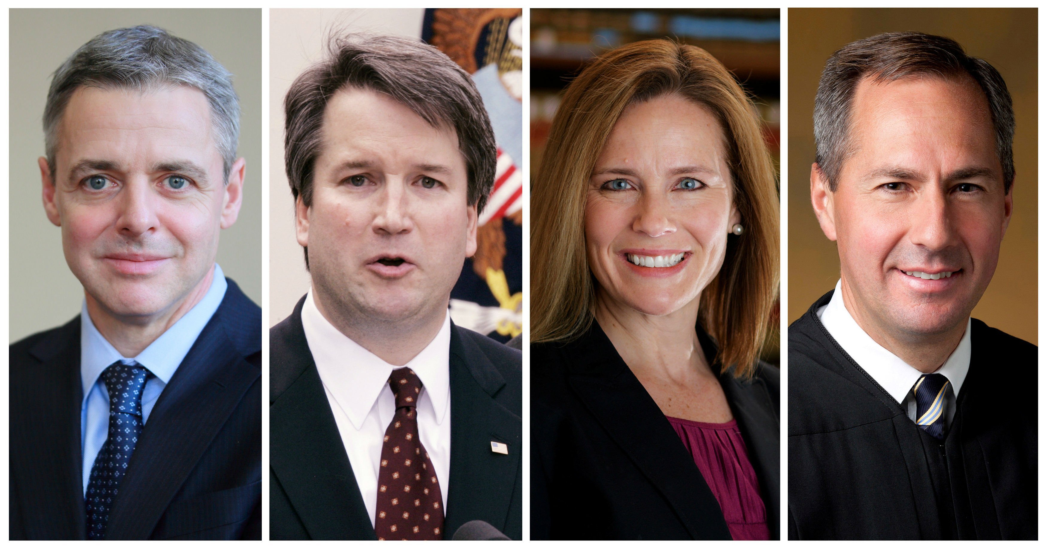 Os juízes Raymond Kethledge, Brett Kavanaugh, Amy Coney Barrett e Thomas Hardiman, candidatos ao cargo na Suprema Corte dos EUA