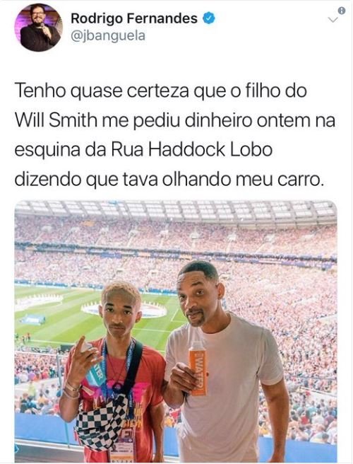 Tweet de Rodrigo Fernandes sobre filho de Will Smith