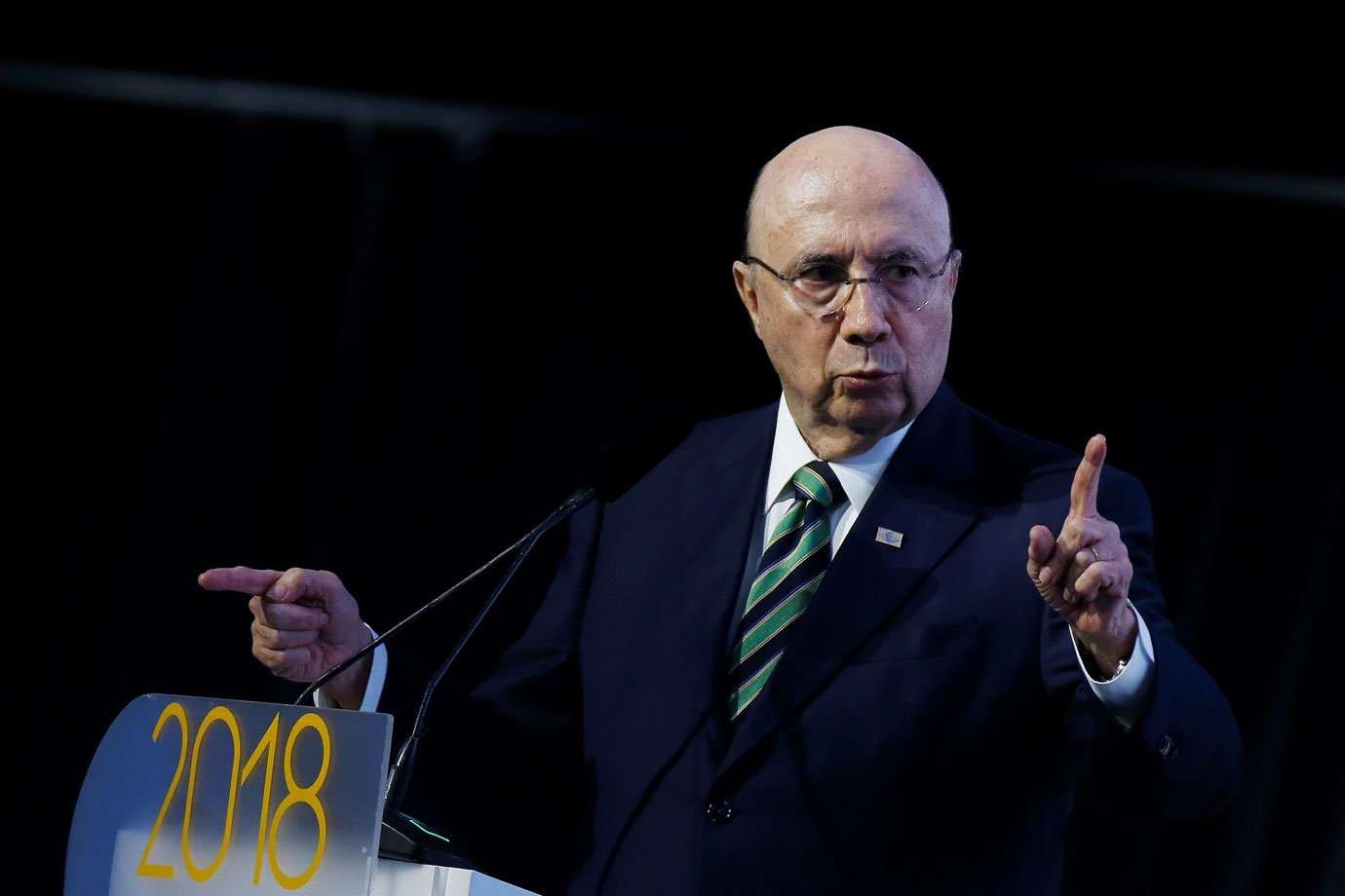 Pré-candidato do MDB à Presidência, Henrique Meirelles, durante evento em Brasília