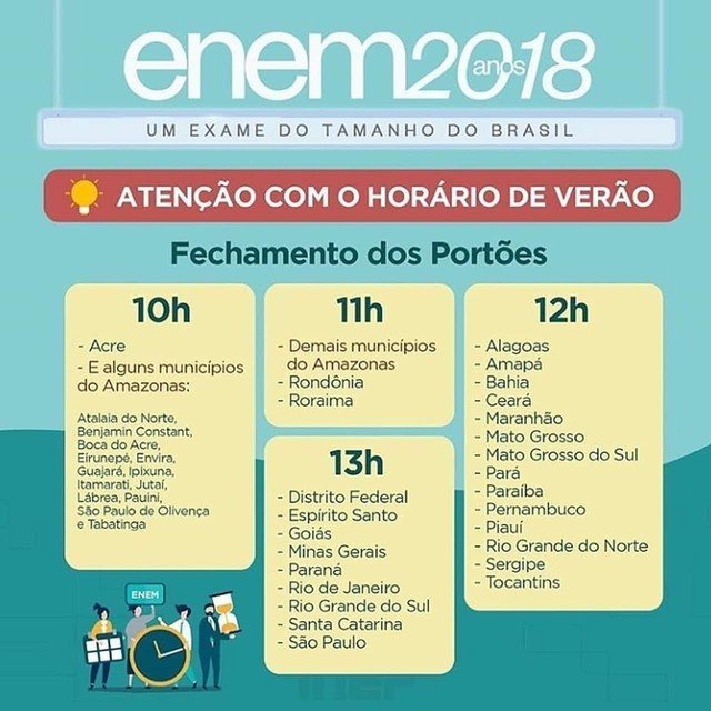 Enem 2018: horário dos fechamento dos portões em diferentes localidades