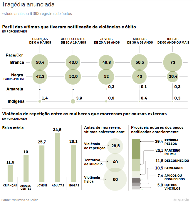 Perfil das vítimas que tiveram notificação de violências e óbito