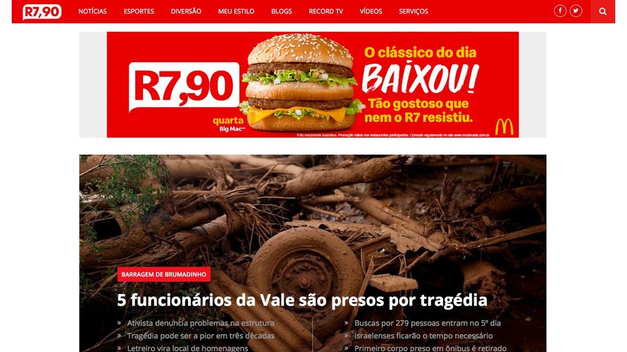 Ação do McDonald's: mudança do nome do R7.com para anunciar mudança de preços