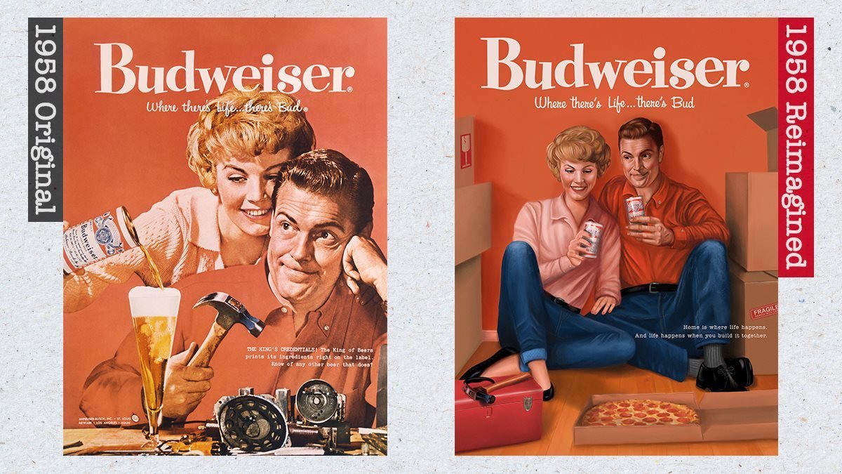 Anúncio dos anos 1950 da Budweiser e recriação de 2019