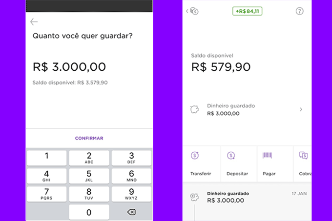 Capturas de tela do aplicativo do Nubank