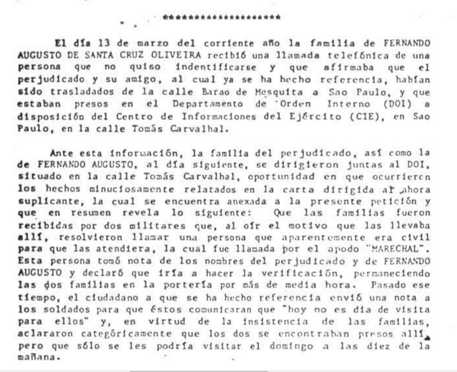 Trecho do relatório da Comissão Interamericana de Direitos Humanos sobre desaparecimento de Fernando Santa Cruz