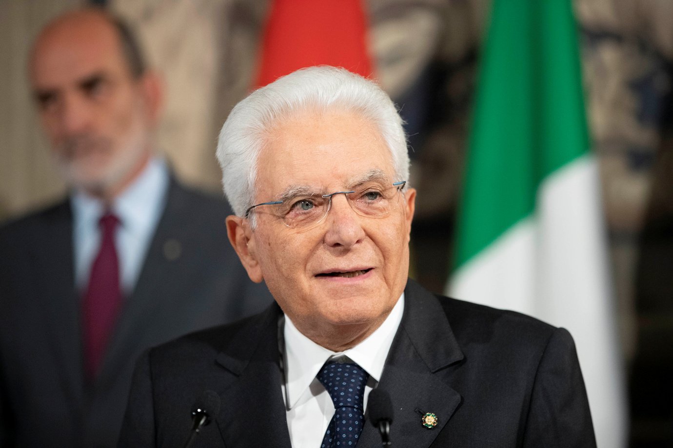 Italian President Sergio Mattarella speaks to the press after consultations with political parties’ leaders, in Rome