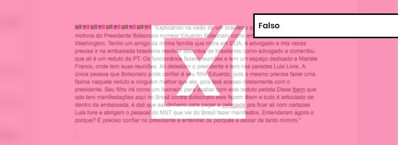 É falsa a corrente que acusa a Embaixada do Brasil nos EUA de ser “reduto do PT”