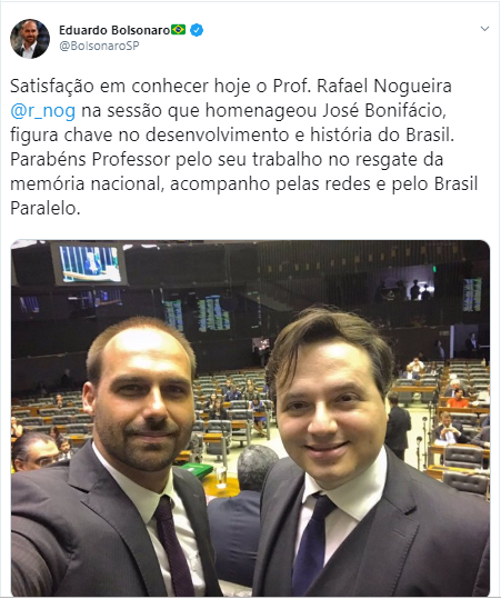 Eduardo Bolsonaro e Rafael Nogueira em sessão de homenagem a Bonifácio na câmara dos deputados