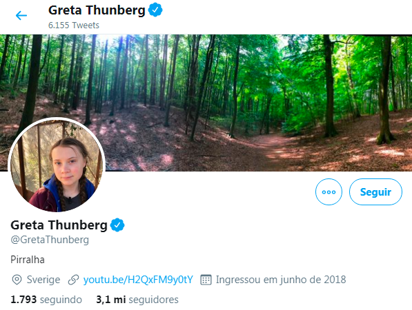 Após Bolsonaro chamar Greta Thunberg de "pirralha", a ativista atualizou a descrição de seu Twitter