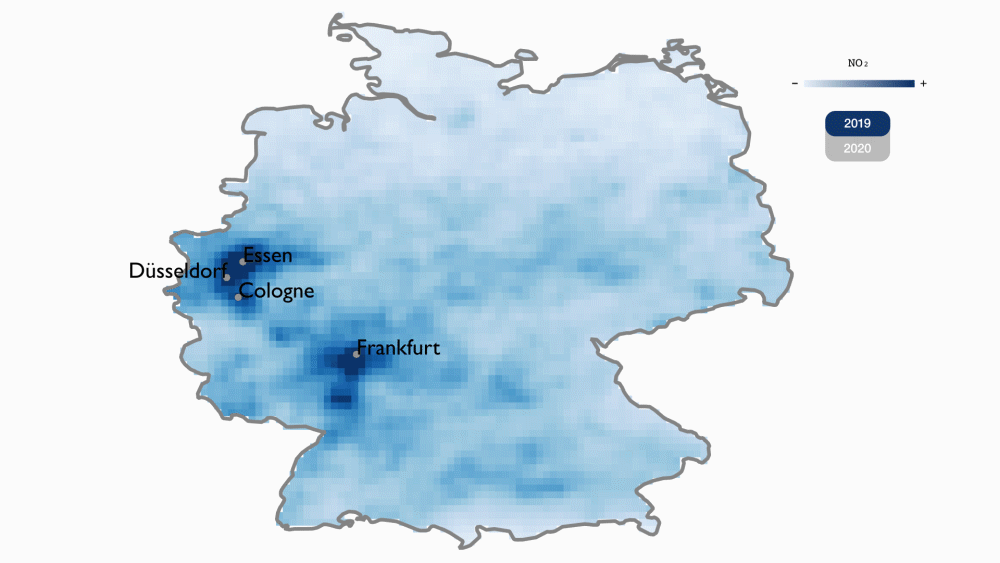 Coronavírus na Alemanha: emissão de dióxido de nitrogênio entre 5 e 25 de março na comparação com o mesmo período do ano passado