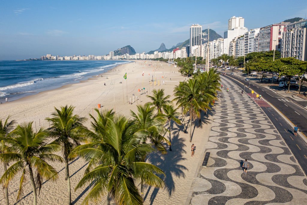 Praia de Copacabana, no Rio, vazia no dia 19 de março após avanço do surto de coronavírus na cidade