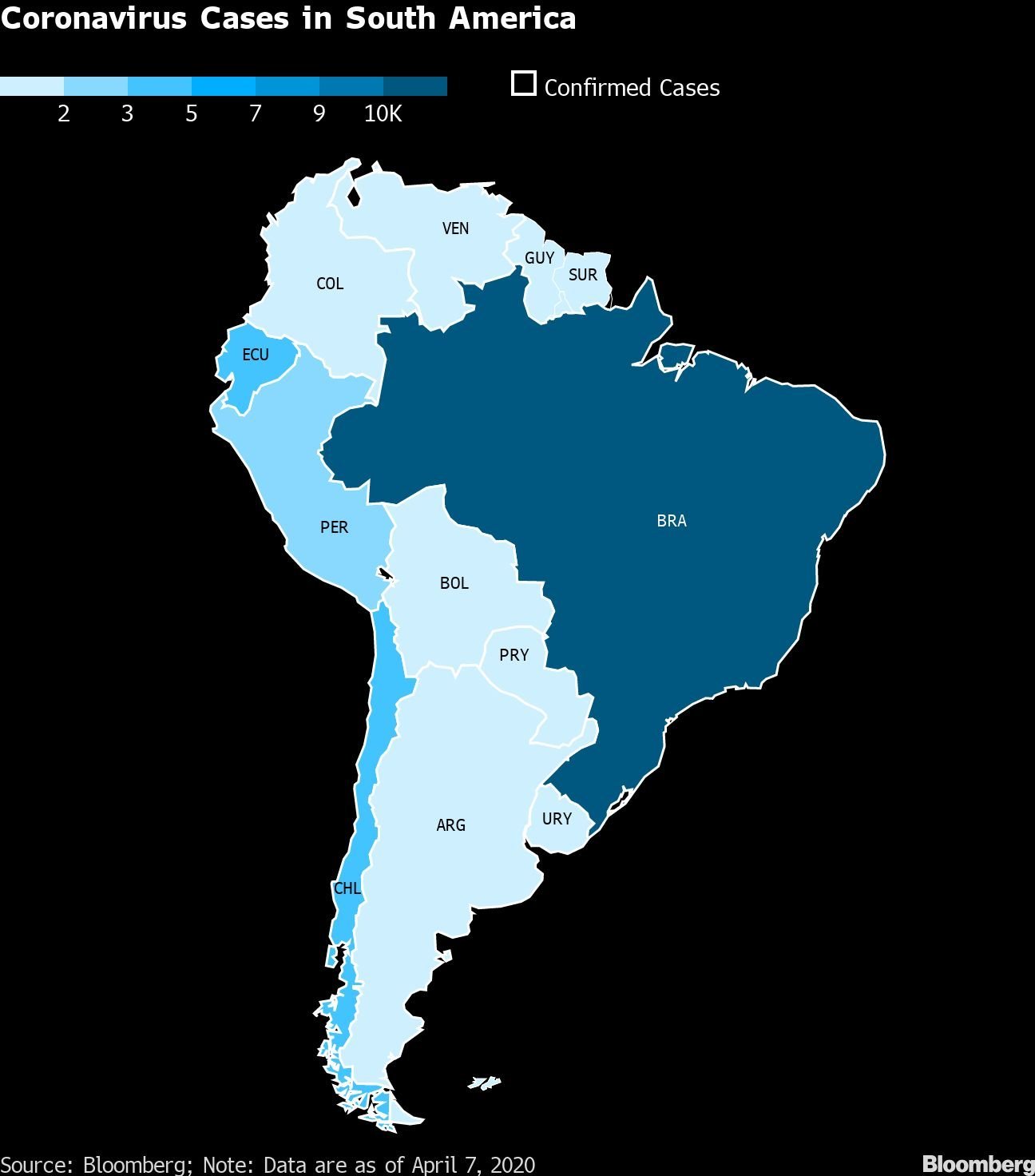 Casos de coronavírus na América do Sul