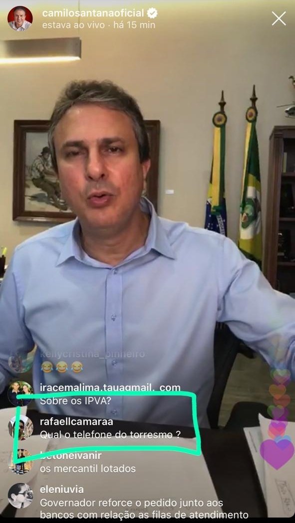 Airton Fonteles: anúncio de restaurante durante live do governador do Ceará, Camilo Santana