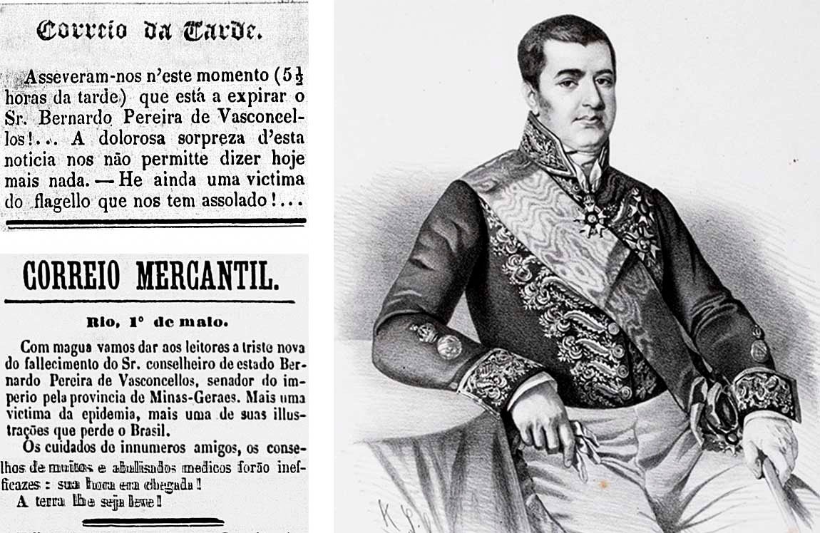 Jornais noticiam em 1850 a morte do senador Bernardo Pereira de Vasconcellos, vítima da febre amarela