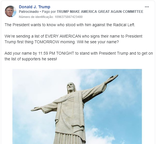Campanha de Donald Trump para o Cristo Redentor