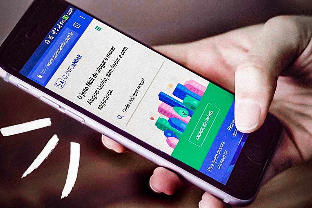 Celular mostra o aplicativo do Quinto Andar, startup de aluguel de imóveis