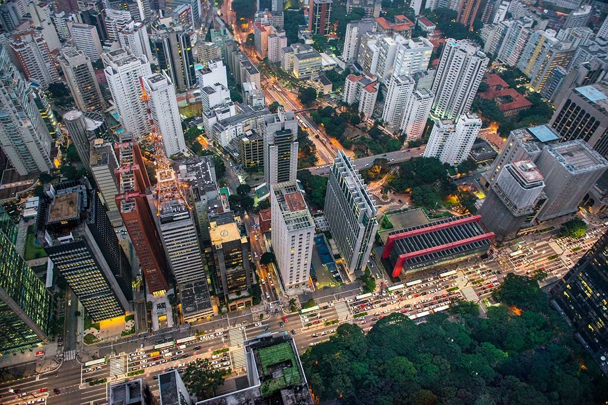 Vista aérea; São Paulo; Av Paulista; Parque Trianon; Masp
