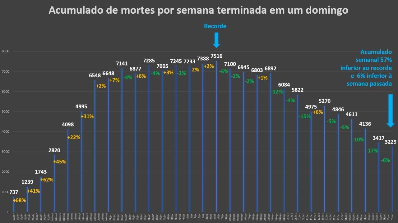 Acumulado de mortes por semana terminada em um domingo